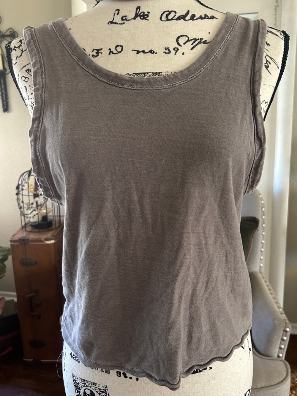 Free People Washed Grey Scoop Neck Tank Top